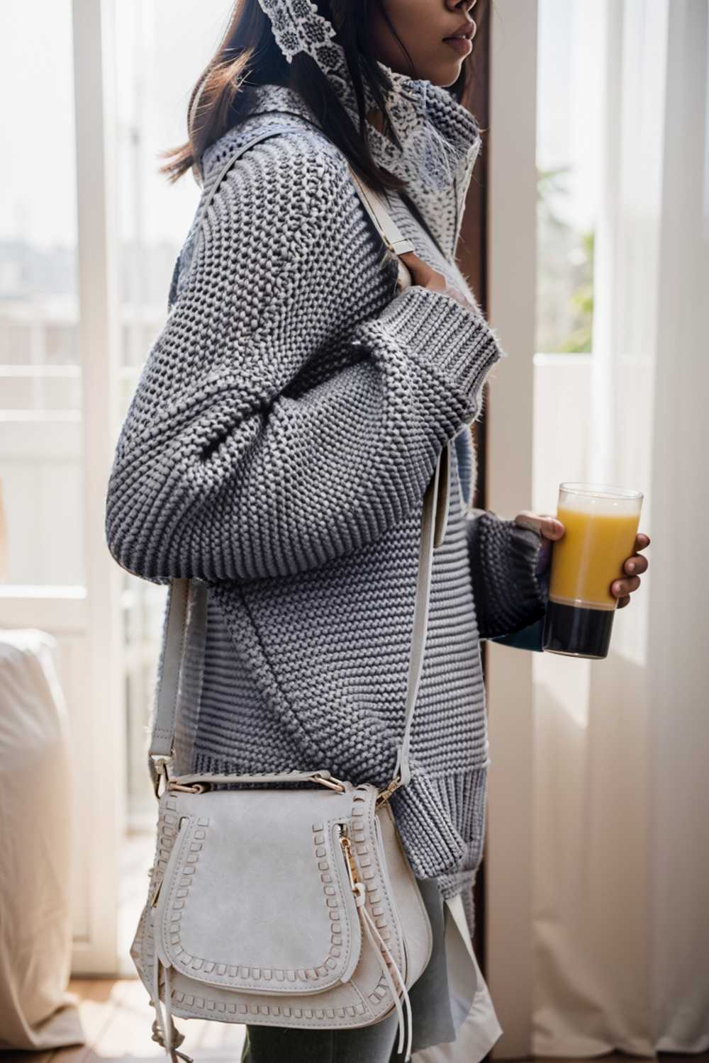 casual chunky knit mock neck long sleeve split pullover sweater 112797