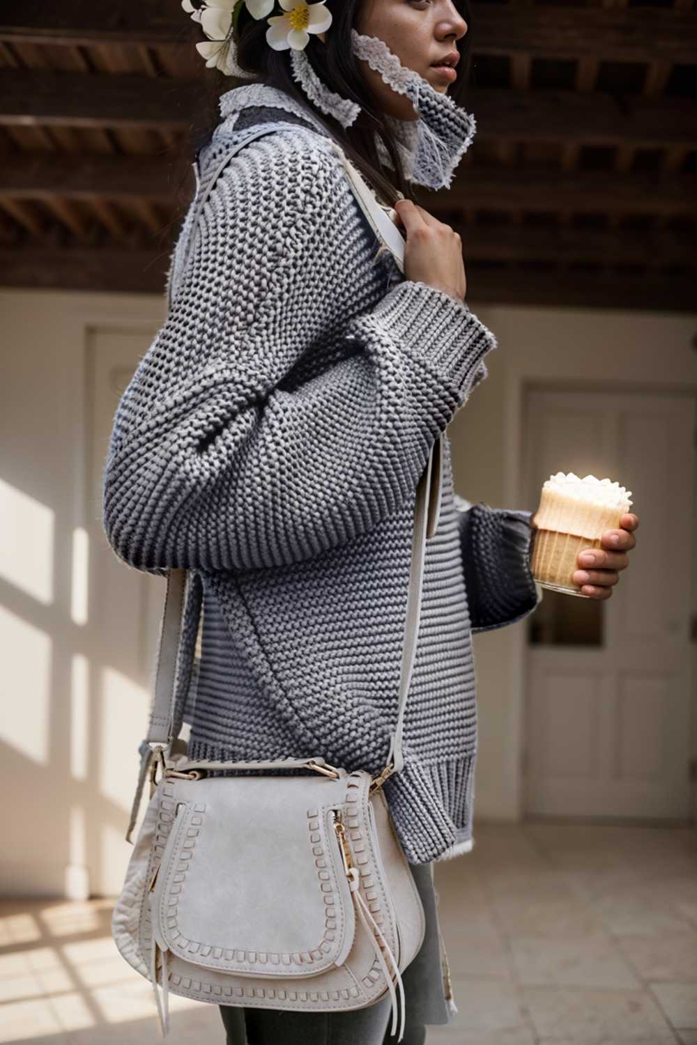 casual chunky knit mock neck long sleeve split pullover sweater 111637