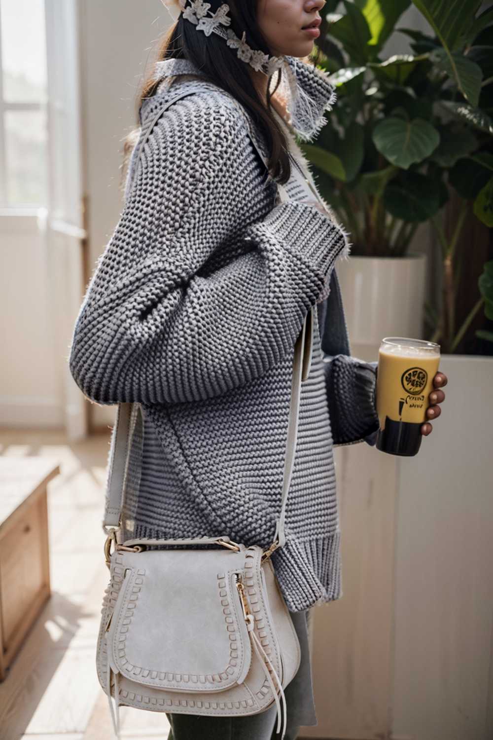 casual chunky knit mock neck long sleeve split pullover sweater 111635