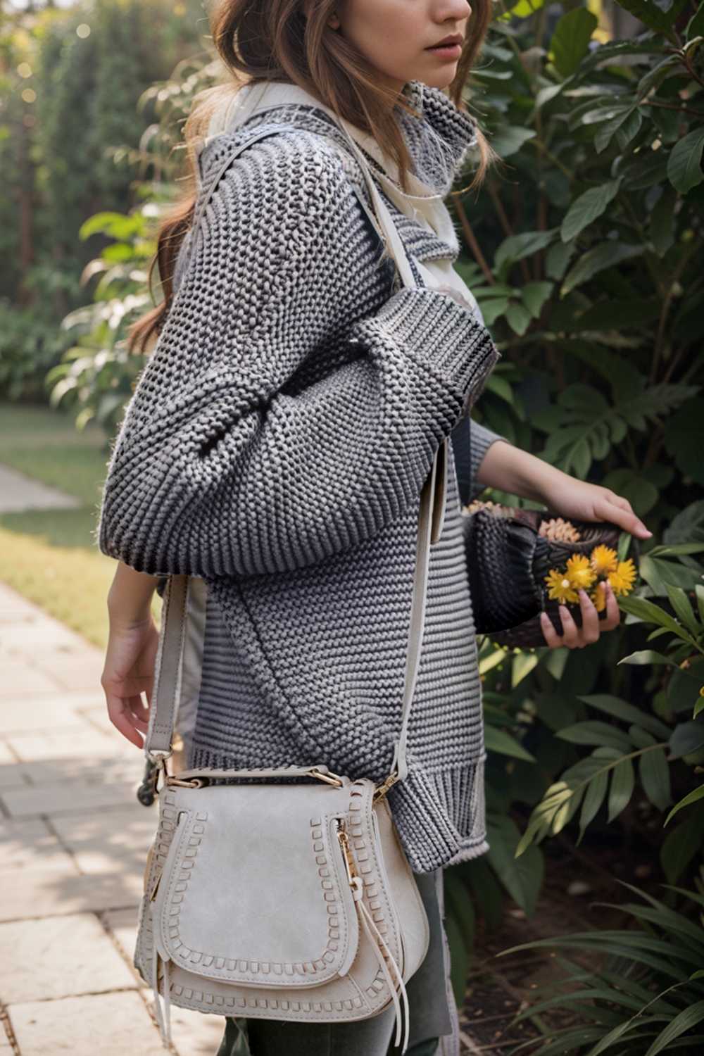 casual chunky knit mock neck long sleeve split pullover sweater 105844