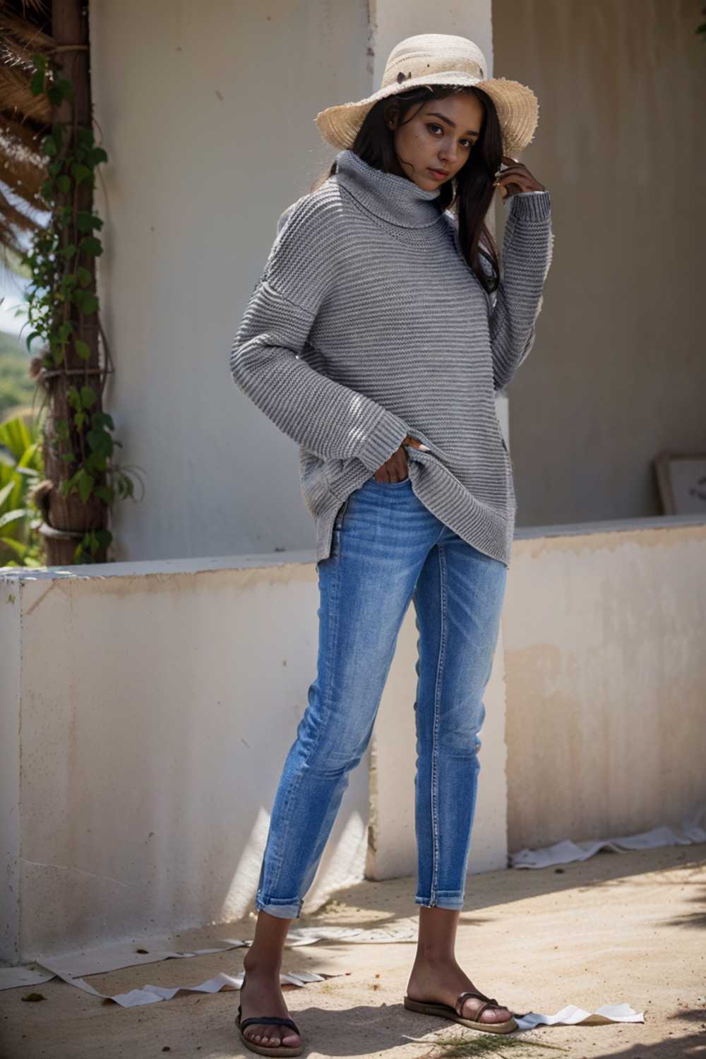 casual chunky knit mock neck long sleeve split pullover sweater 111623