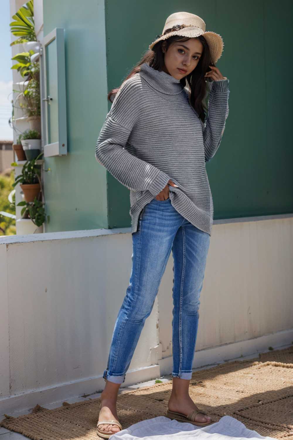 casual chunky knit mock neck long sleeve split pullover sweater 111620