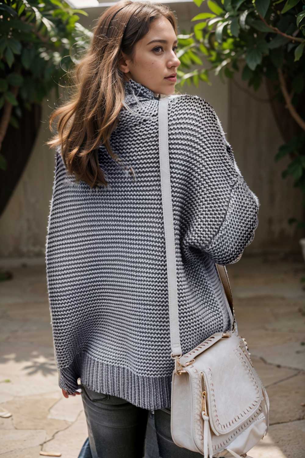 casual chunky knit mock neck long sleeve split pullover sweater 111618