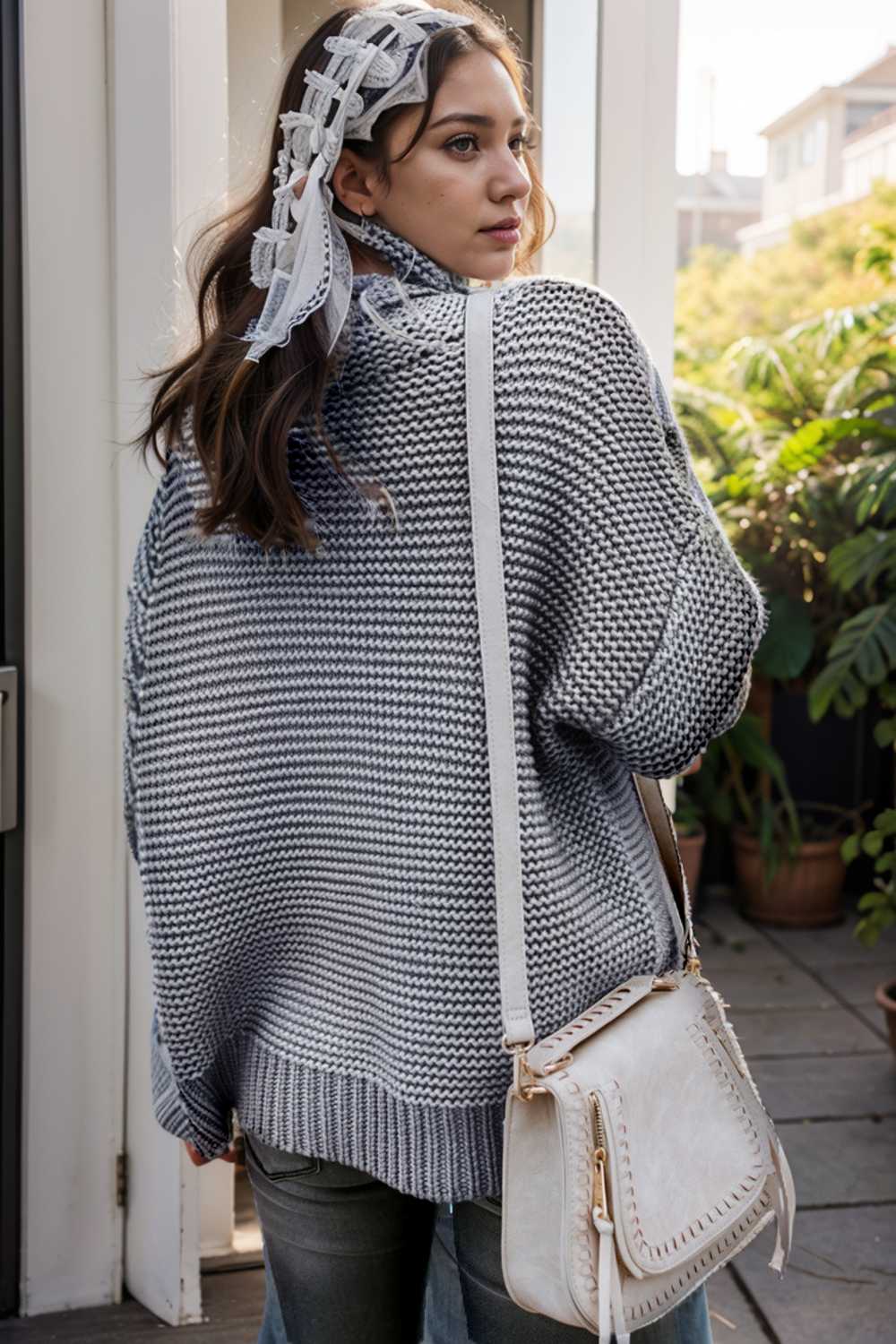 casual chunky knit mock neck long sleeve split pullover sweater 111616