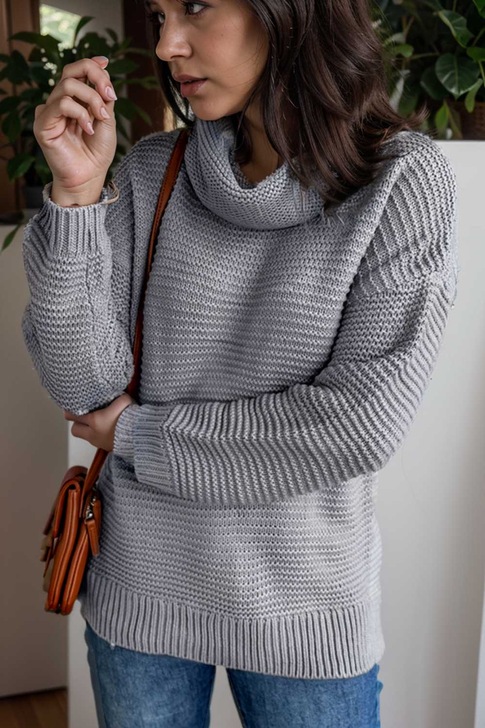casual chunky knit mock neck long sleeve split pullover sweater 109496