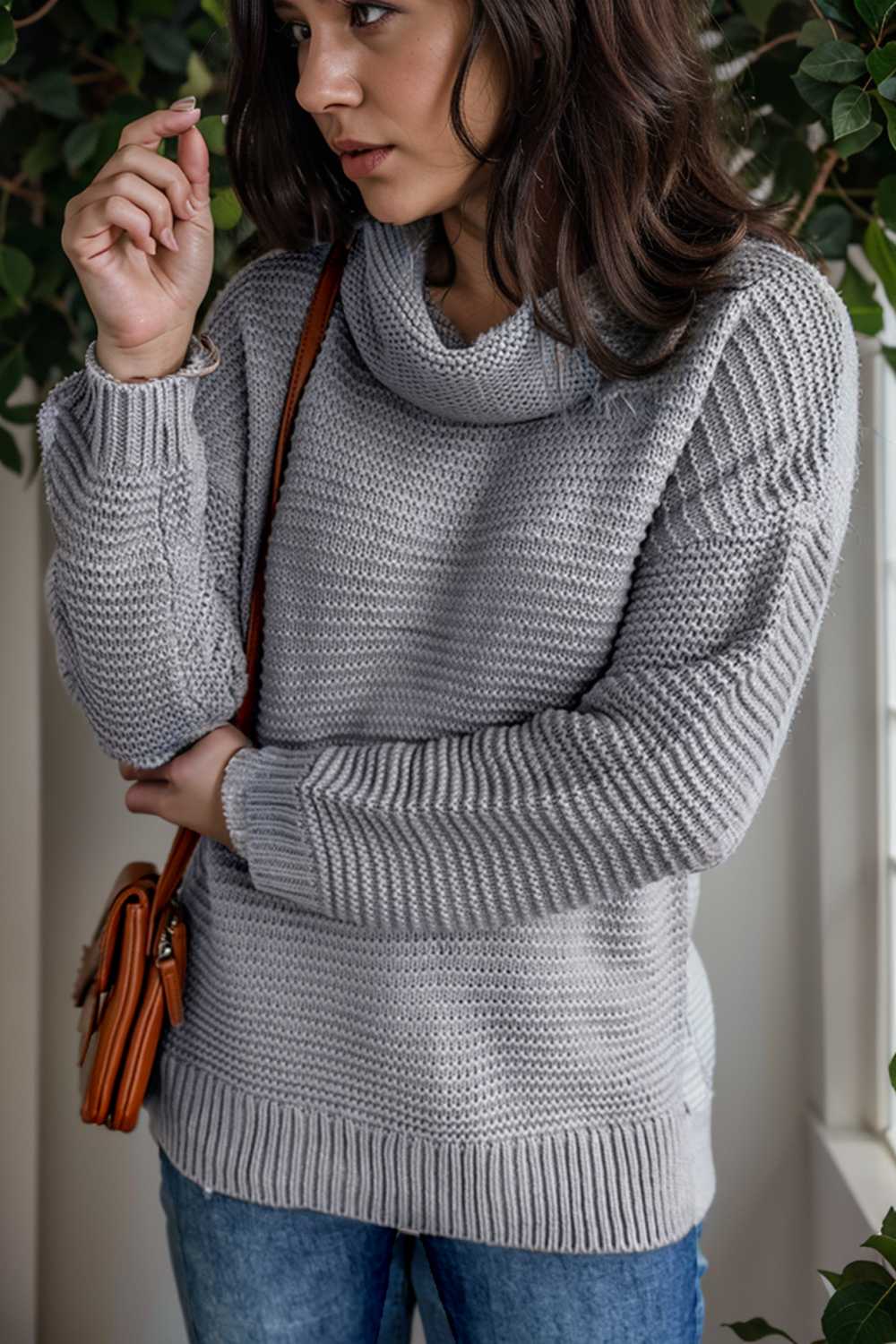 casual chunky knit mock neck long sleeve split pullover sweater 109491