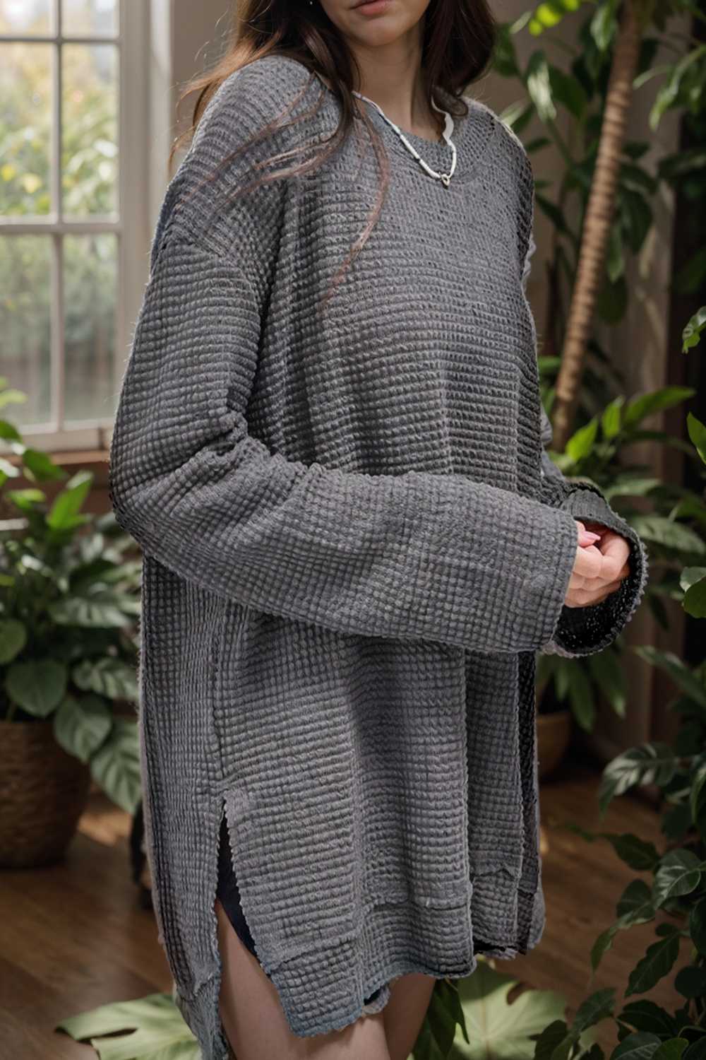 casual chunky knit mock neck long sleeve split pullover sweater 107111