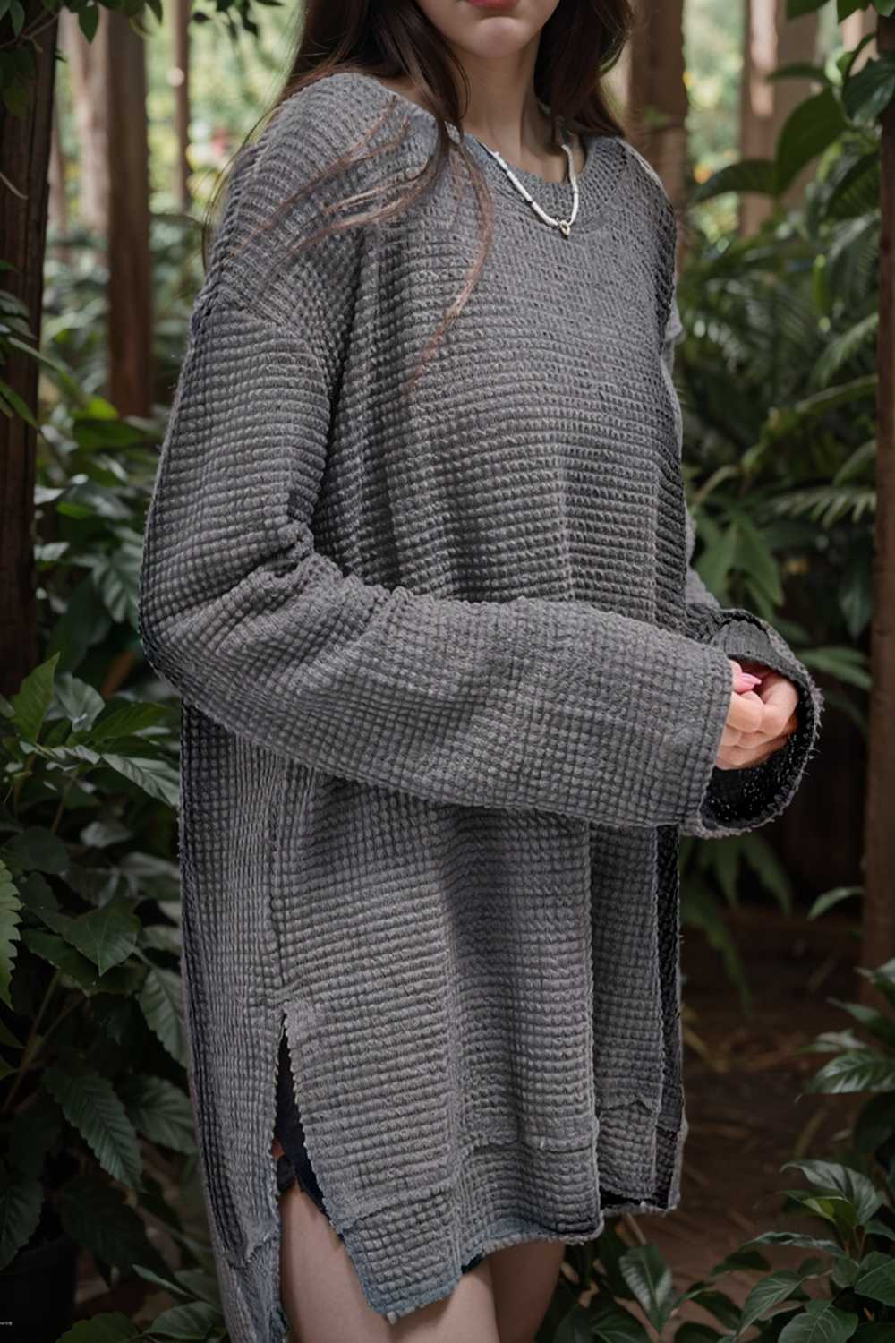 casual chunky knit mock neck long sleeve split pullover sweater 109490