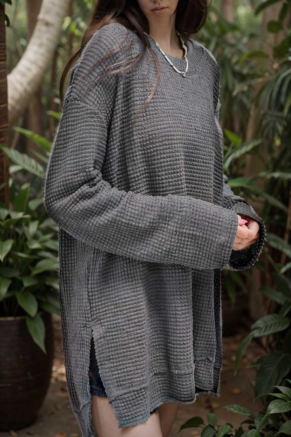 casual chunky knit mock neck long sleeve split pullover sweater 107110