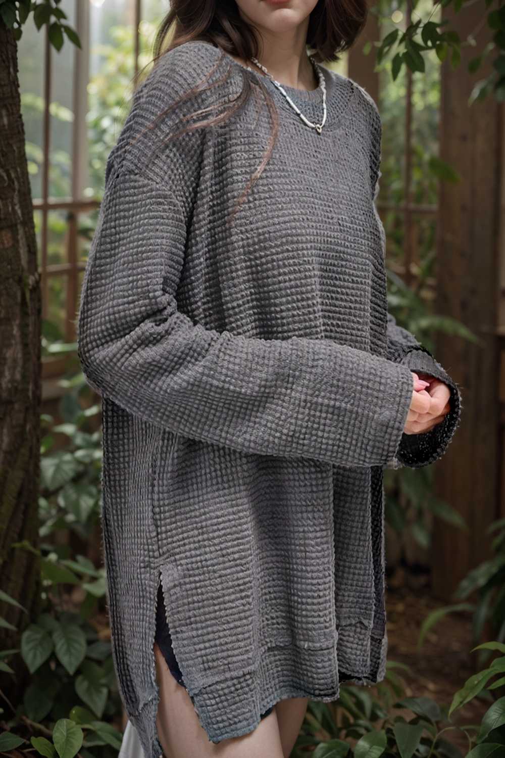 casual chunky knit mock neck long sleeve split pullover sweater 109489