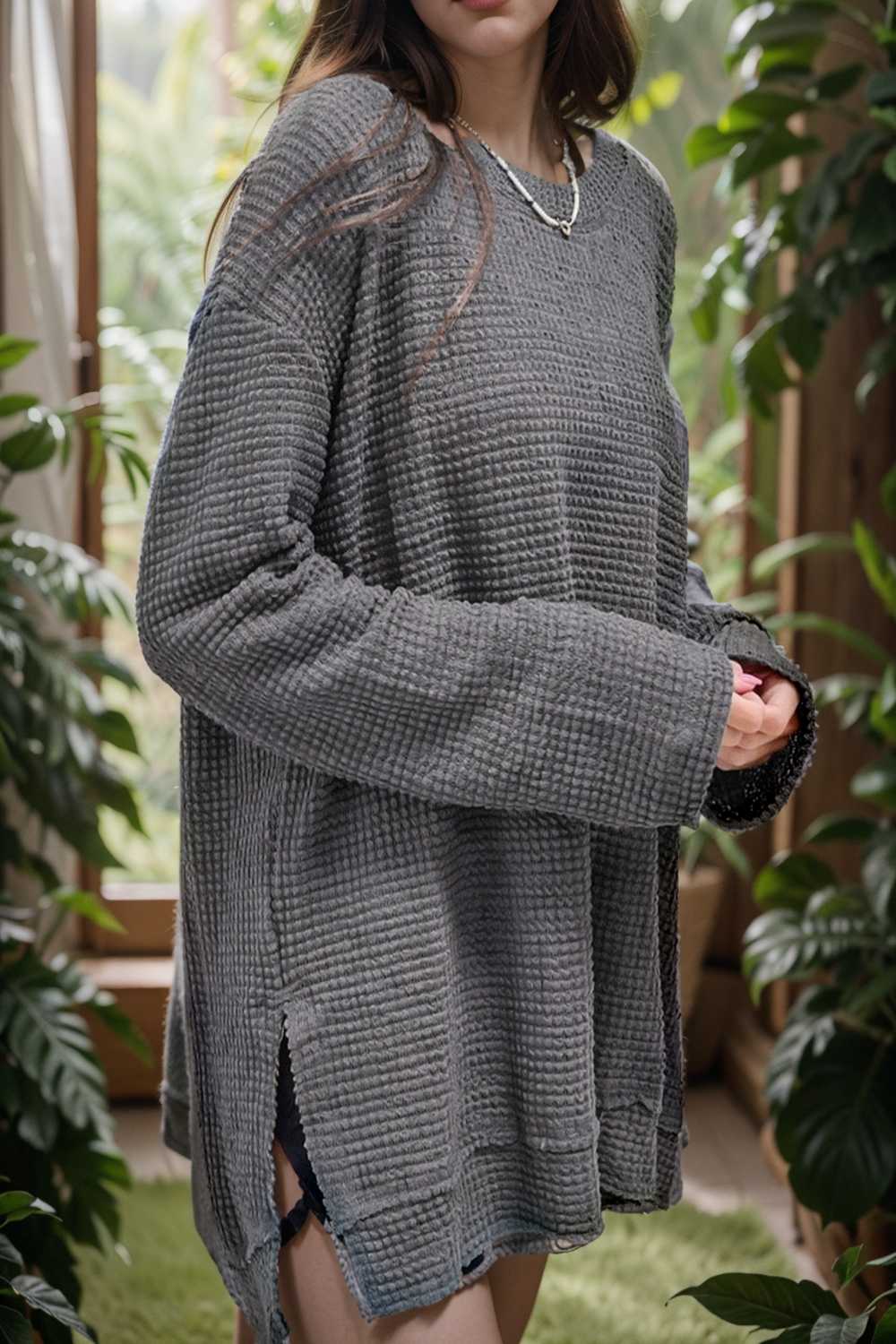 casual chunky knit mock neck long sleeve split pullover sweater 109488
