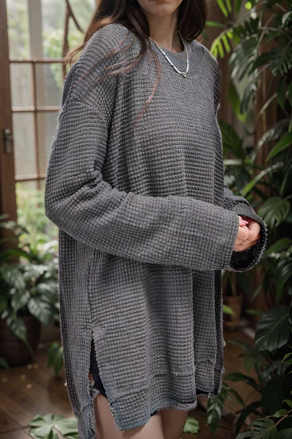 casual chunky knit mock neck long sleeve split pullover sweater 107108