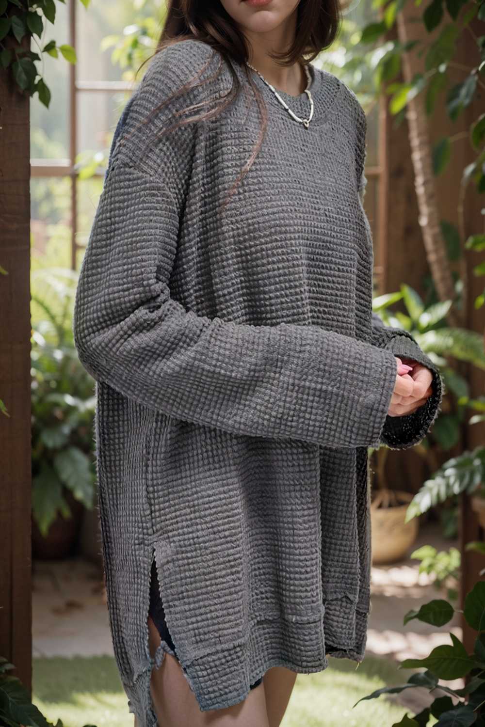 casual chunky knit mock neck long sleeve split pullover sweater 109487