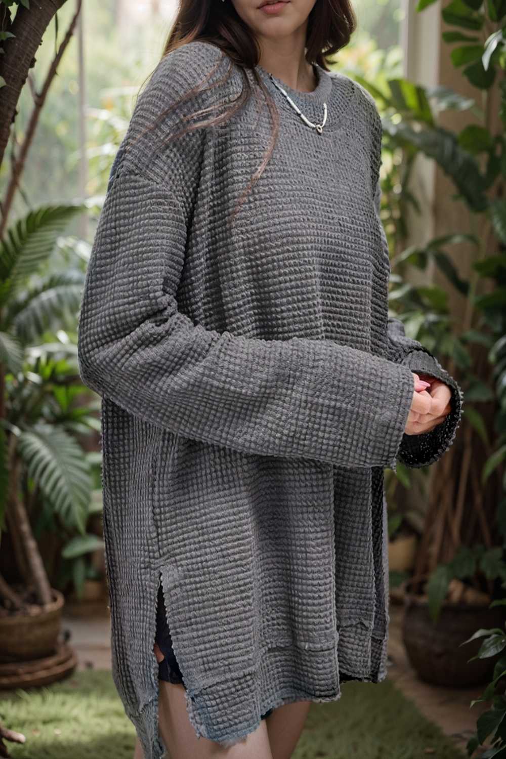 casual chunky knit mock neck long sleeve split pullover sweater 107106