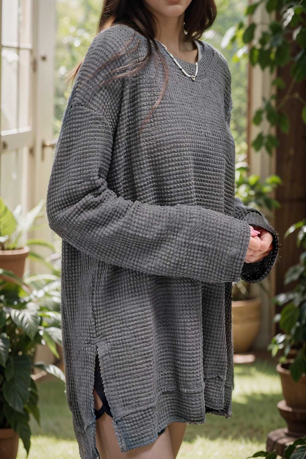 casual chunky knit mock neck long sleeve split pullover sweater 109483