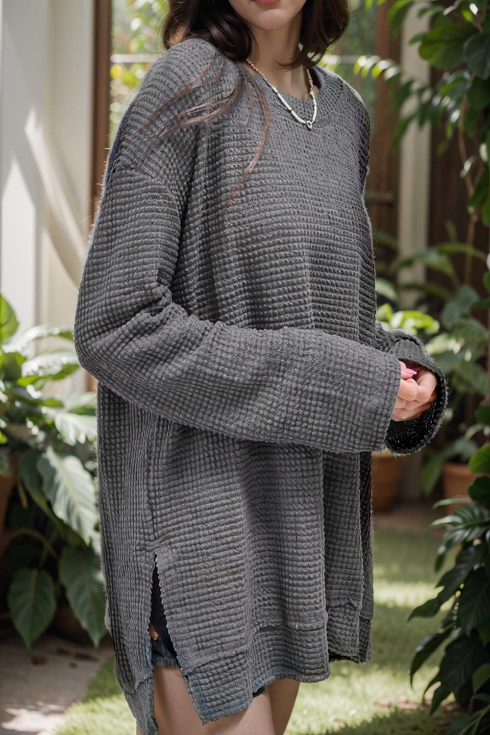 casual chunky knit mock neck long sleeve split pullover sweater 109481