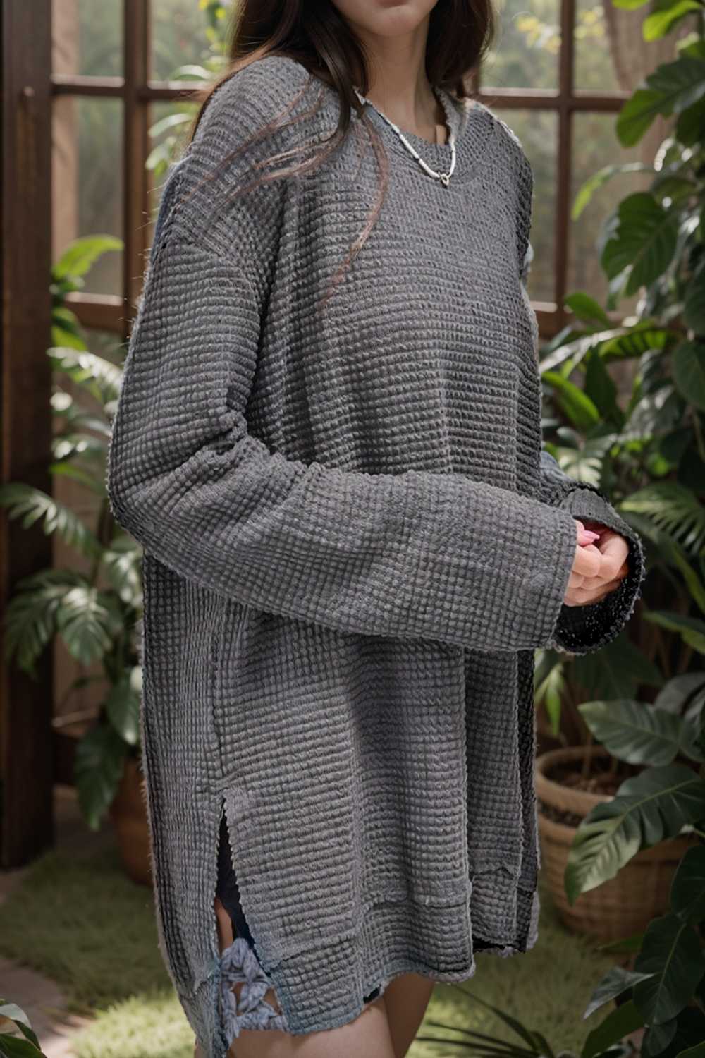 casual chunky knit mock neck long sleeve split pullover sweater 109479