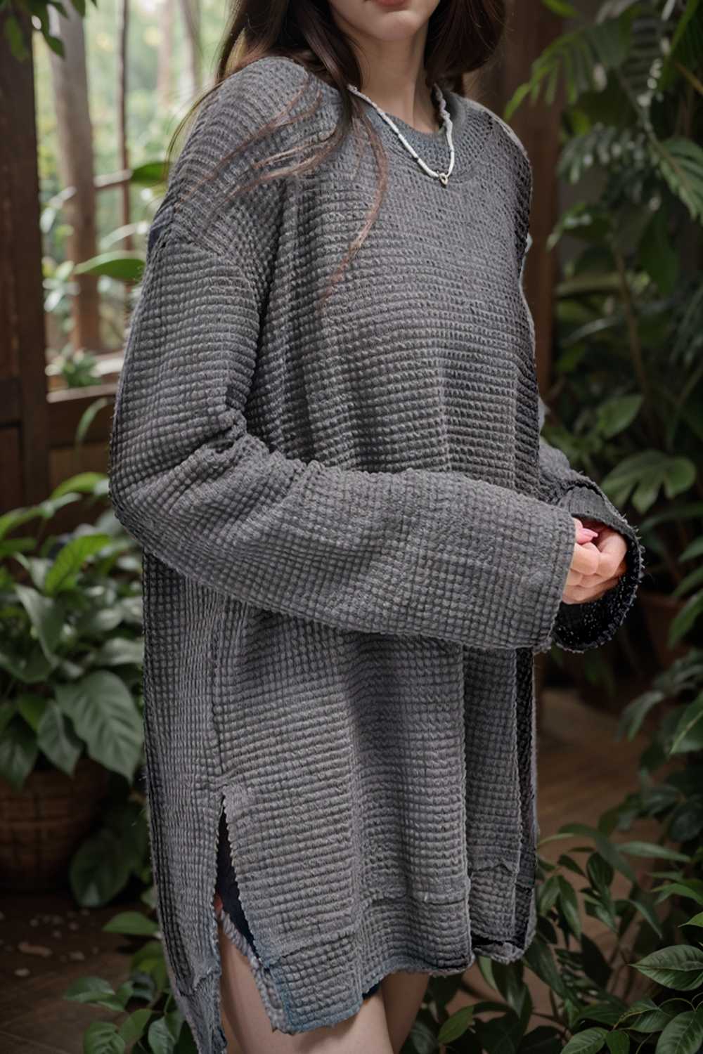 casual chunky knit mock neck long sleeve split pullover sweater 109478