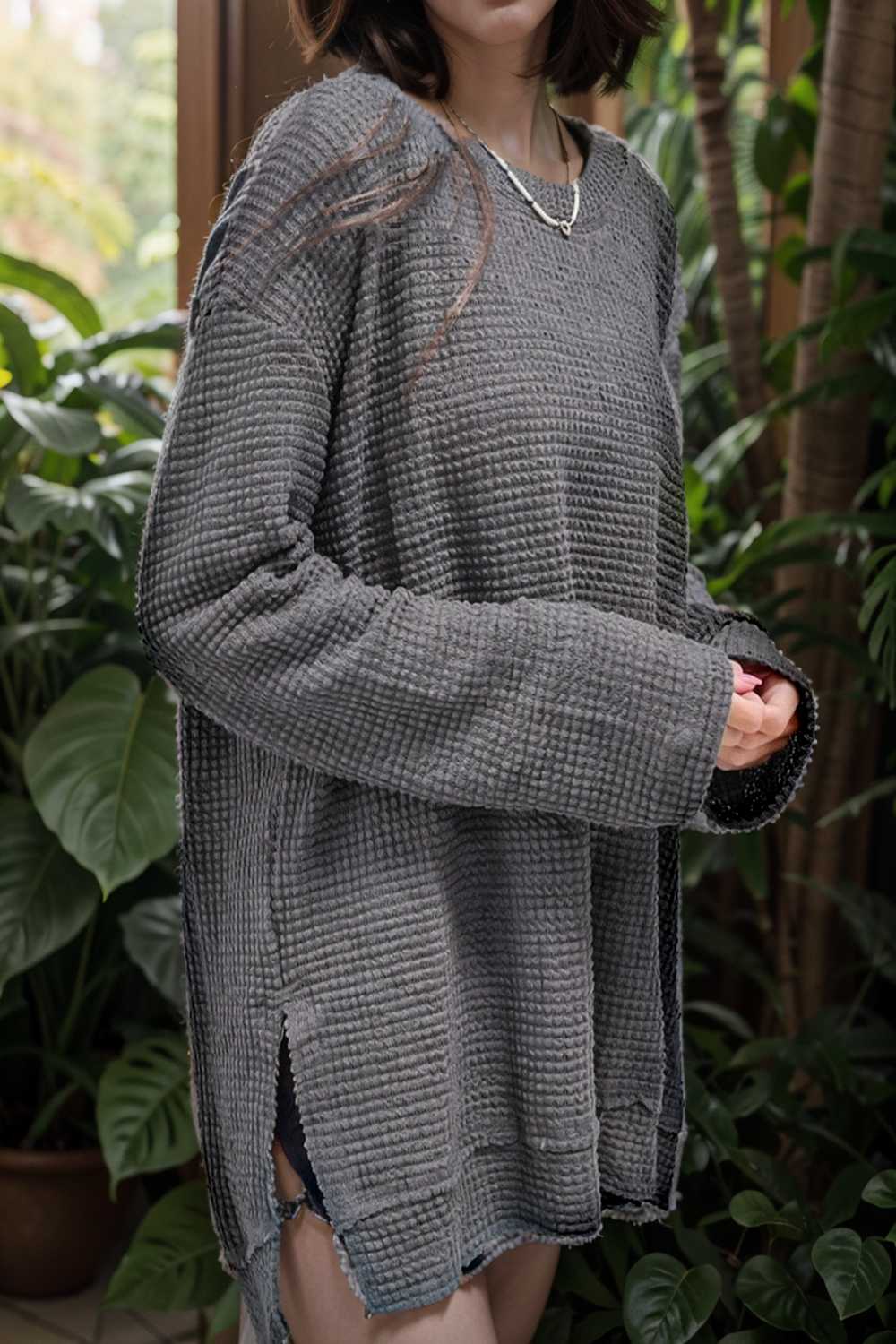 casual chunky knit mock neck long sleeve split pullover sweater 109476