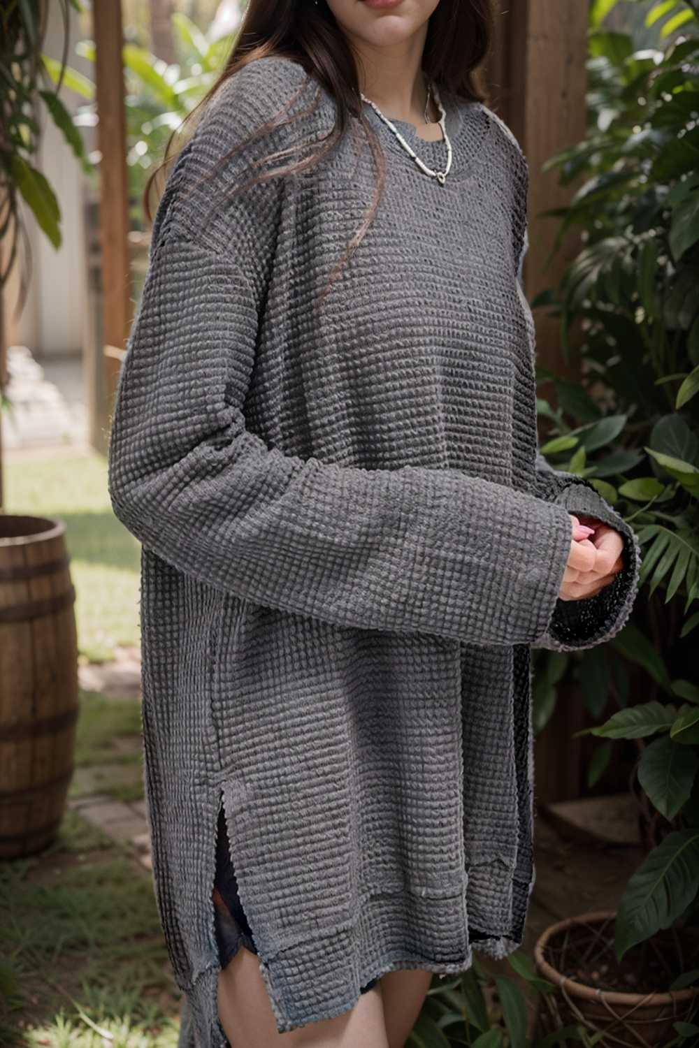 casual chunky knit mock neck long sleeve split pullover sweater 109473
