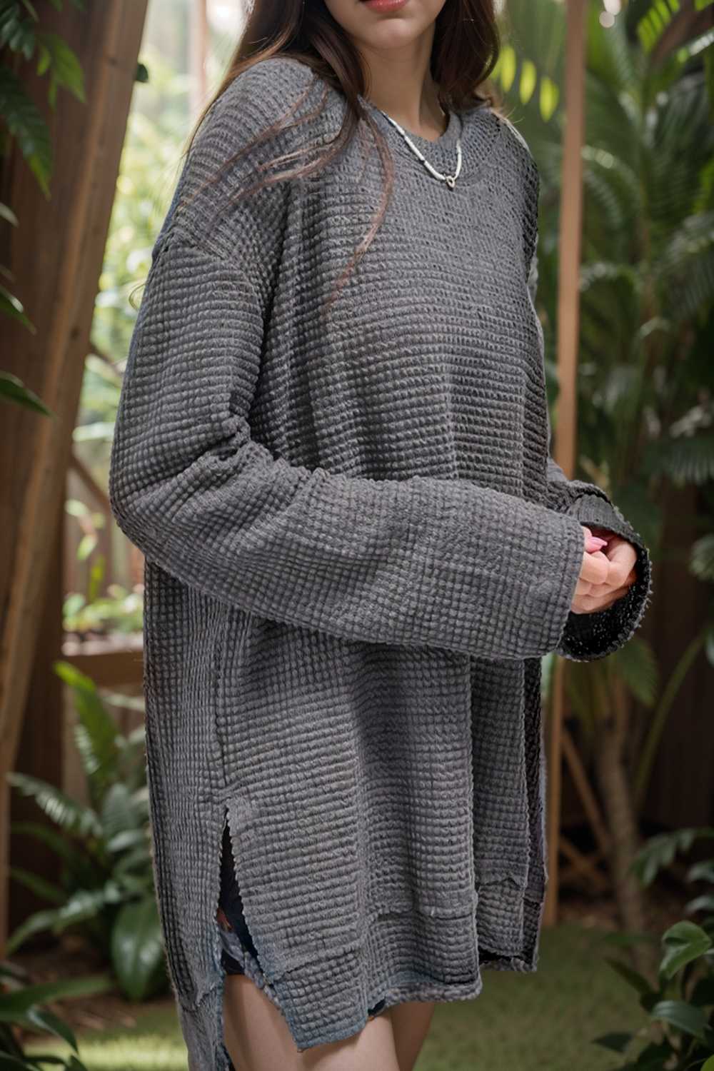 casual chunky knit mock neck long sleeve split pullover sweater 109472