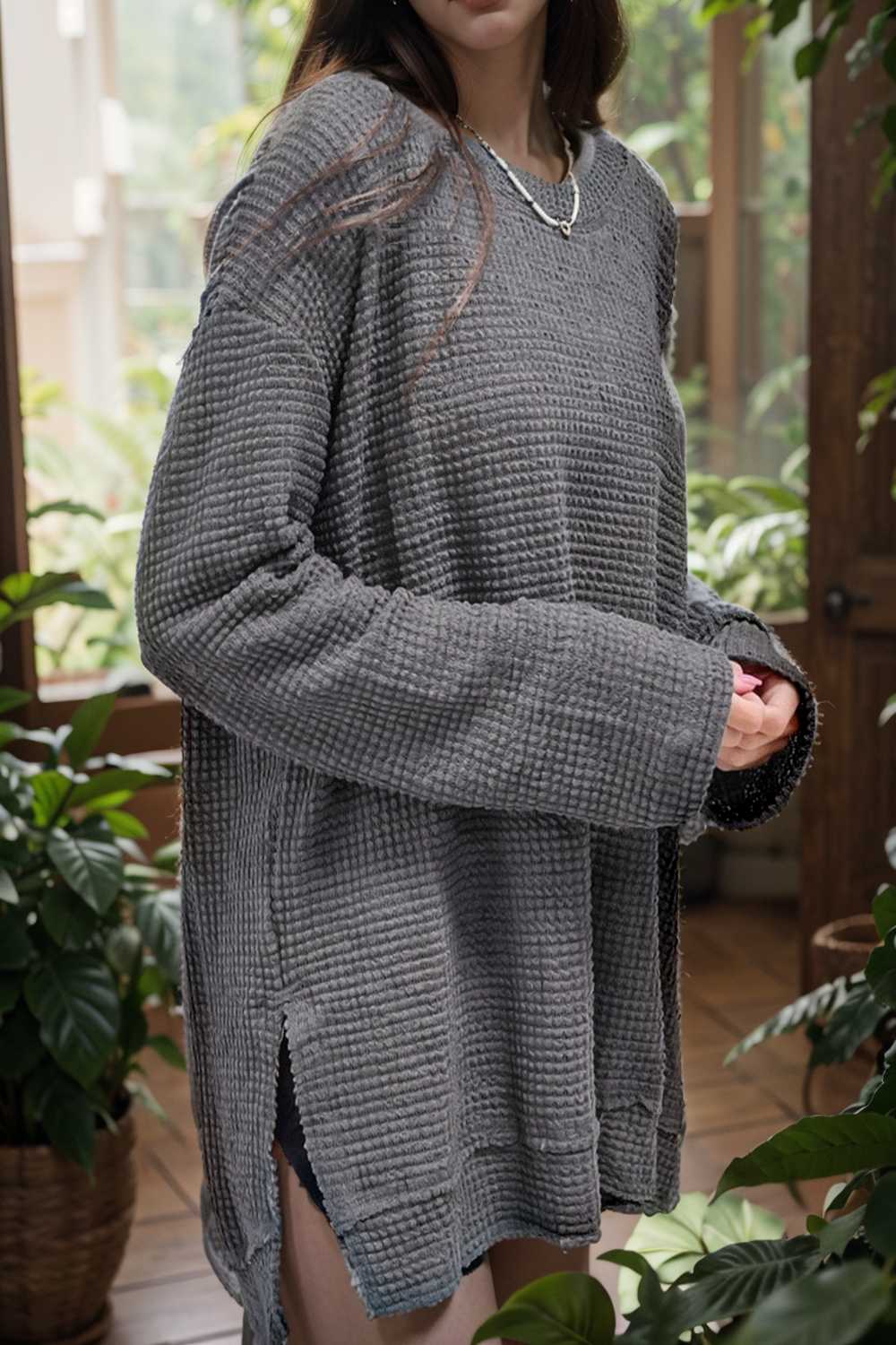 casual chunky knit mock neck long sleeve split pullover sweater 105586