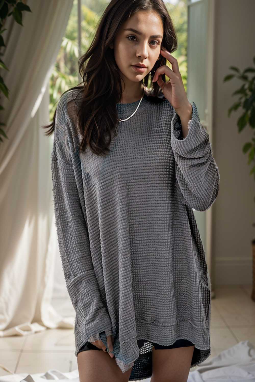 casual chunky knit mock neck long sleeve split pullover sweater 112796