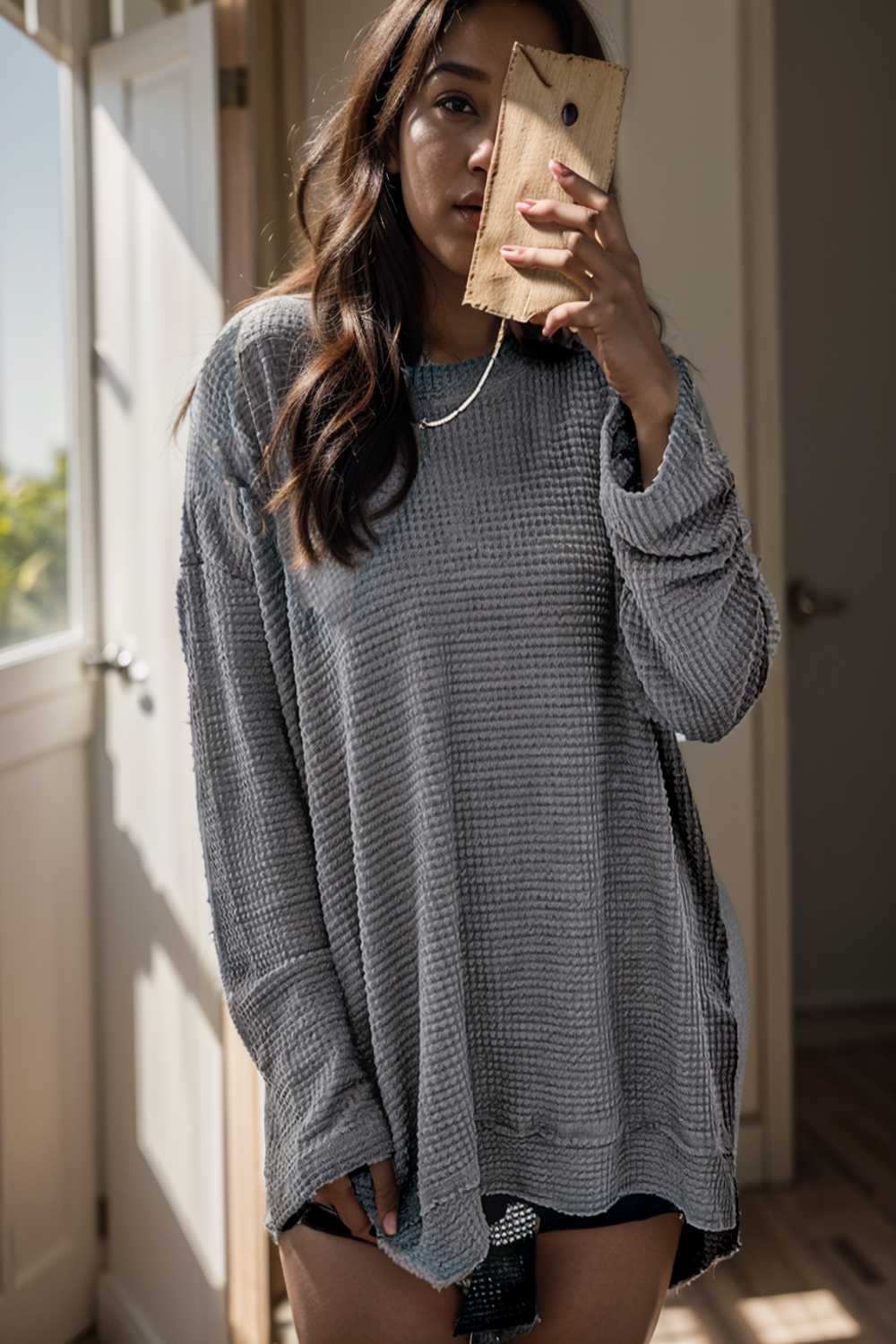 casual chunky knit mock neck long sleeve split pullover sweater 109470