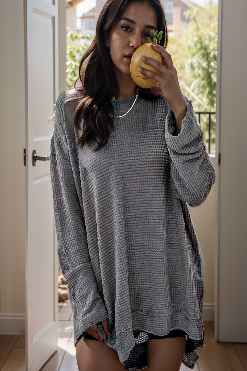 casual chunky knit mock neck long sleeve split pullover sweater 109468