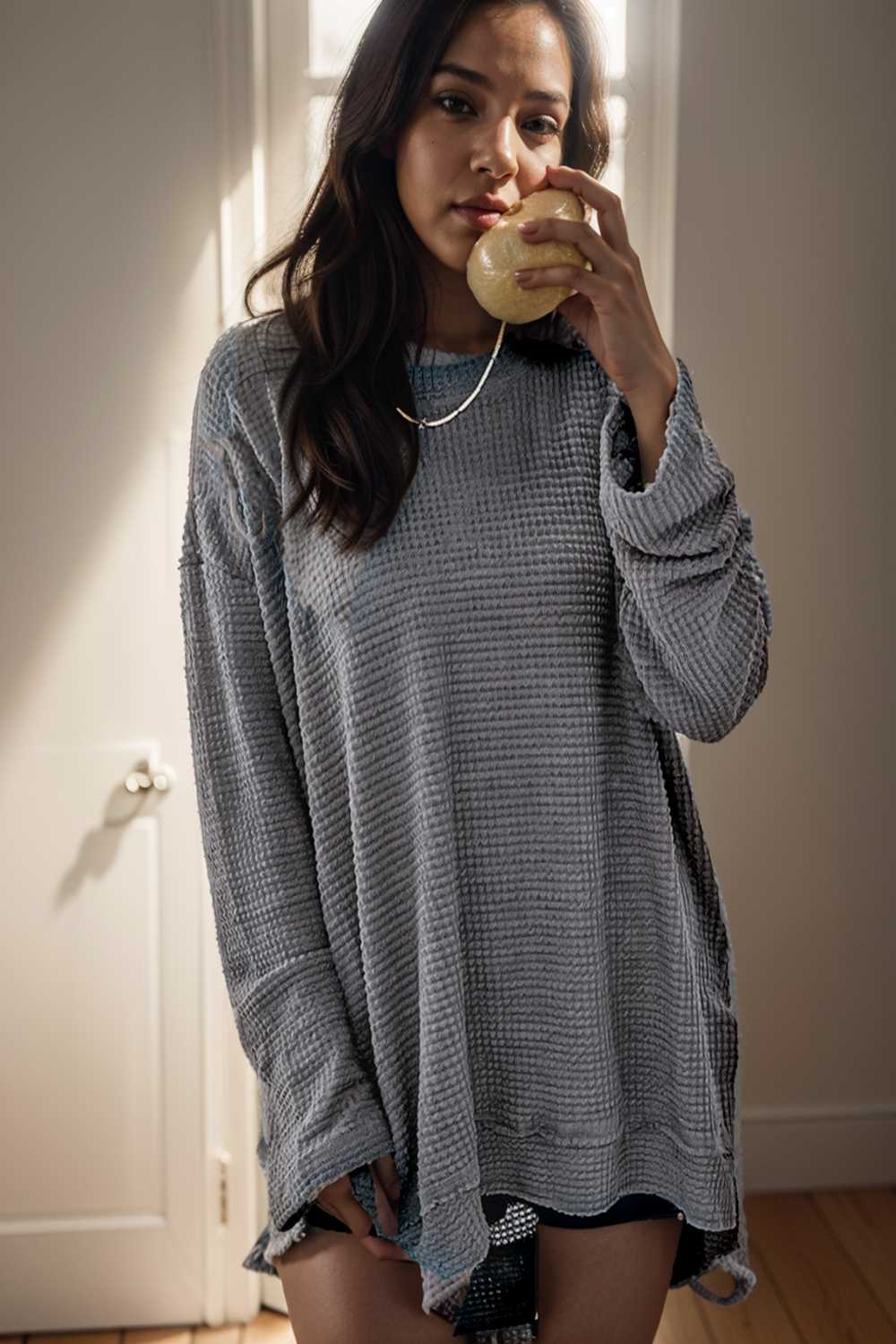casual chunky knit mock neck long sleeve split pullover sweater 107100