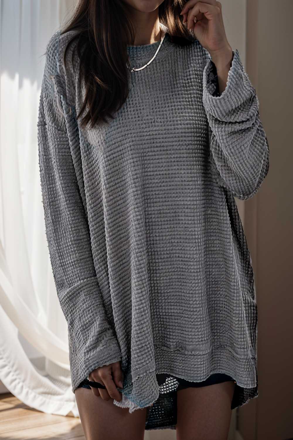 casual chunky knit mock neck long sleeve split pullover sweater 107096