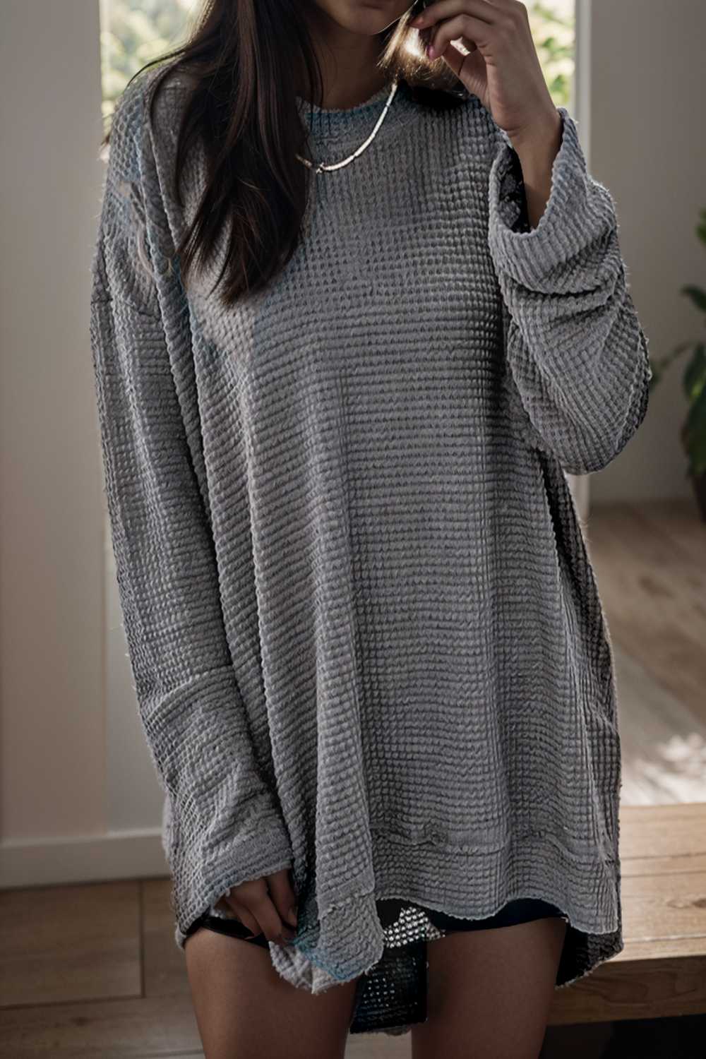 casual chunky knit mock neck long sleeve split pullover sweater 109455