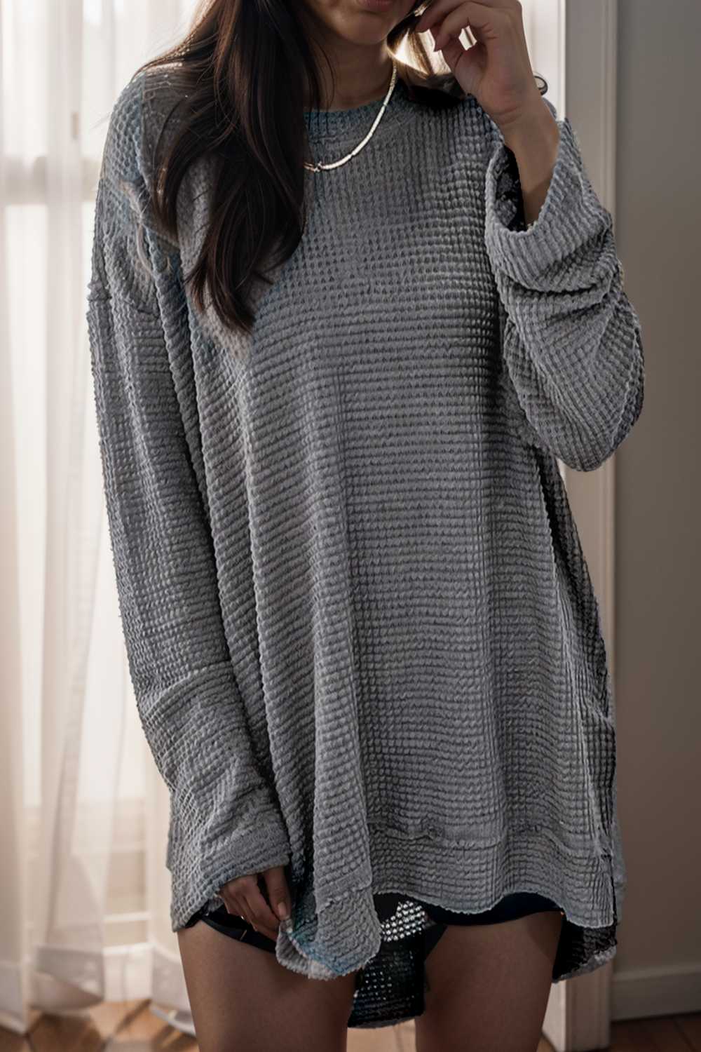 casual chunky knit mock neck long sleeve split pullover sweater 107093