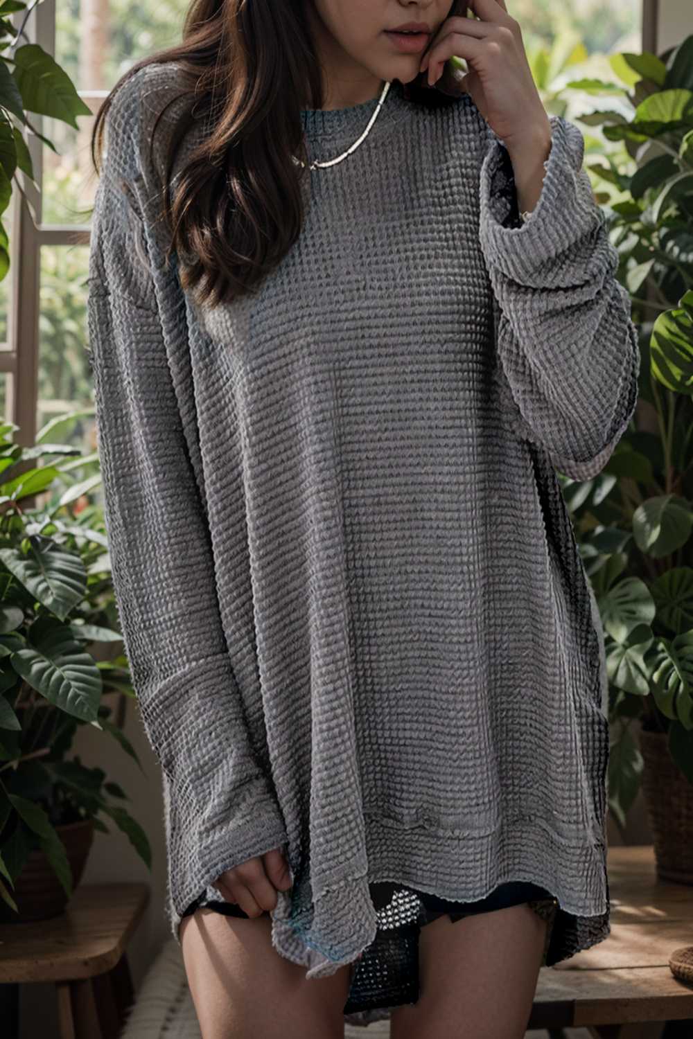 casual chunky knit mock neck long sleeve split pullover sweater 109454