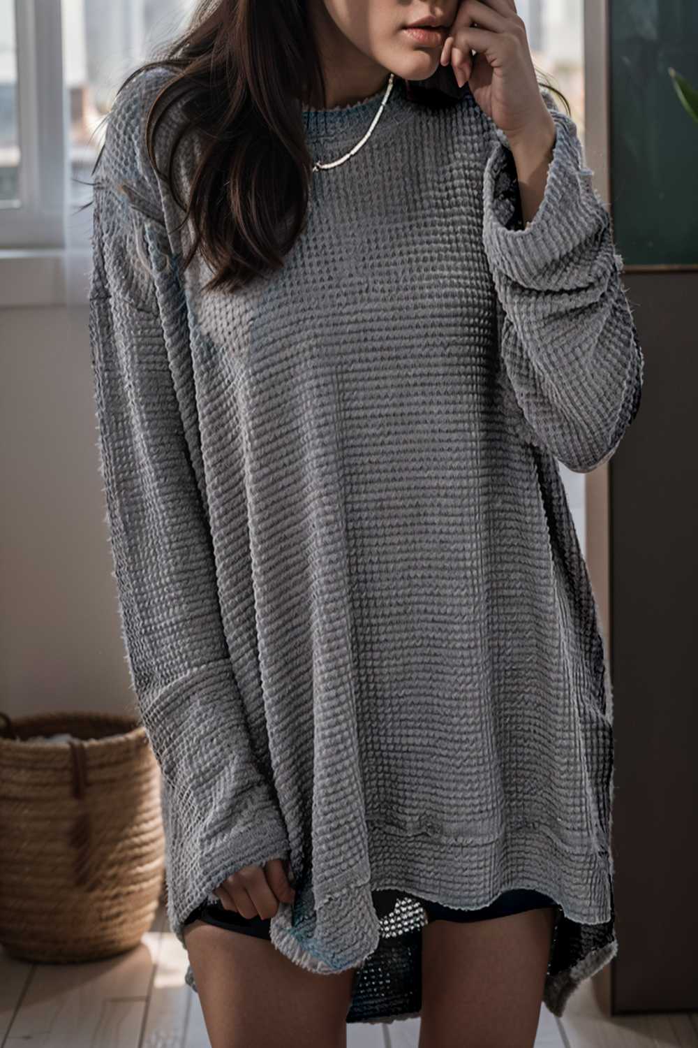 casual chunky knit mock neck long sleeve split pullover sweater 109453
