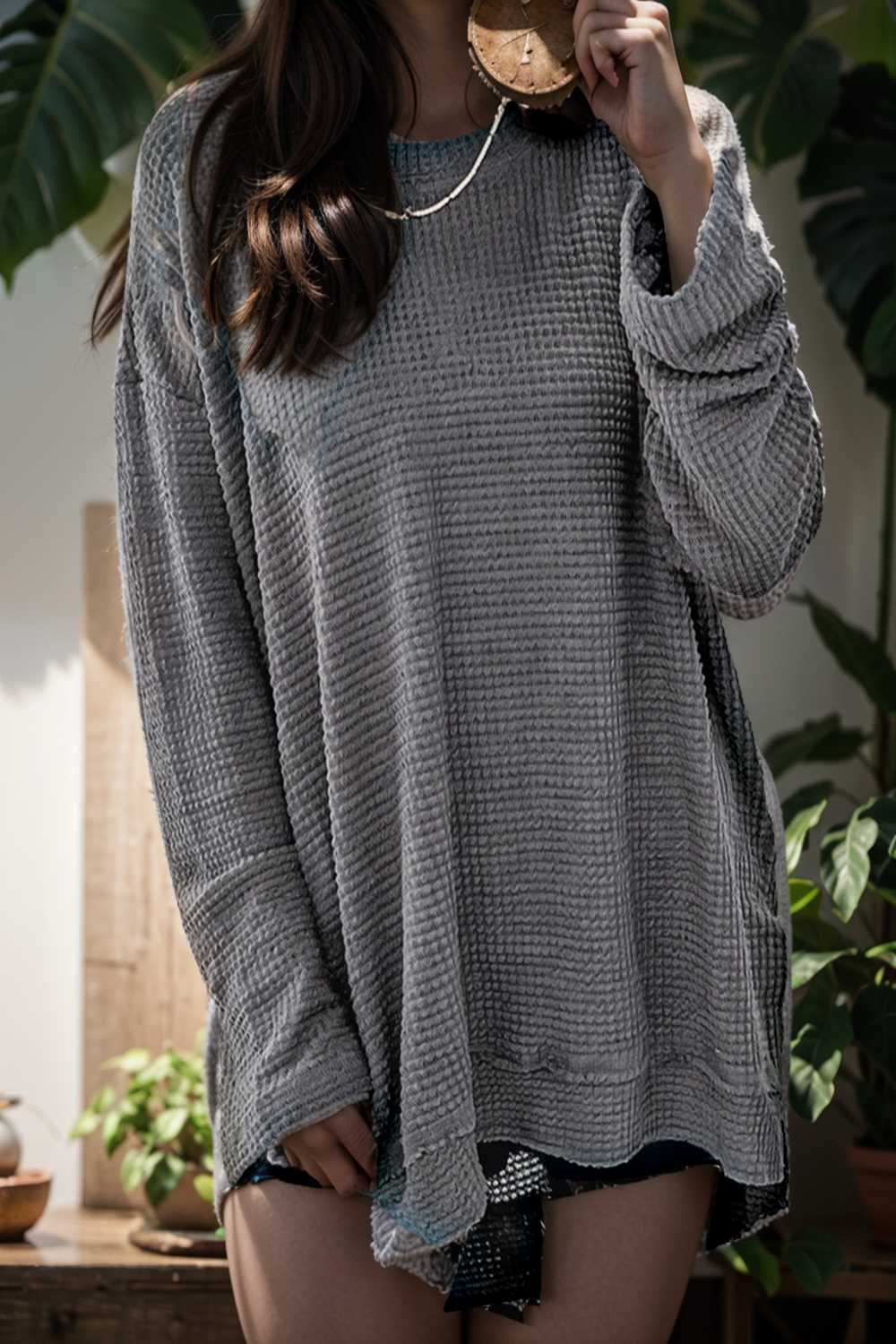 casual chunky knit mock neck long sleeve split pullover sweater 109448