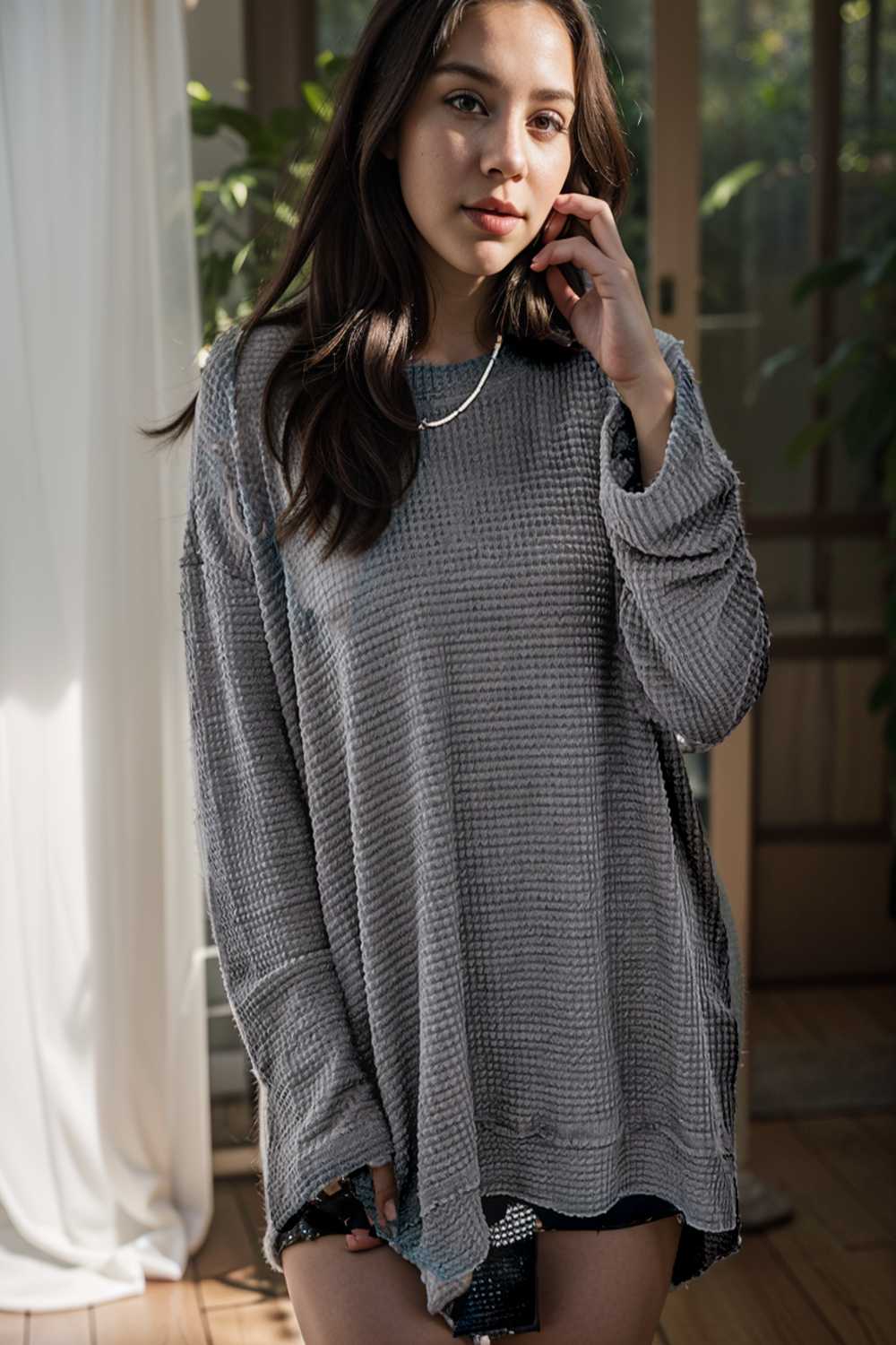 casual chunky knit mock neck long sleeve split pullover sweater 111034