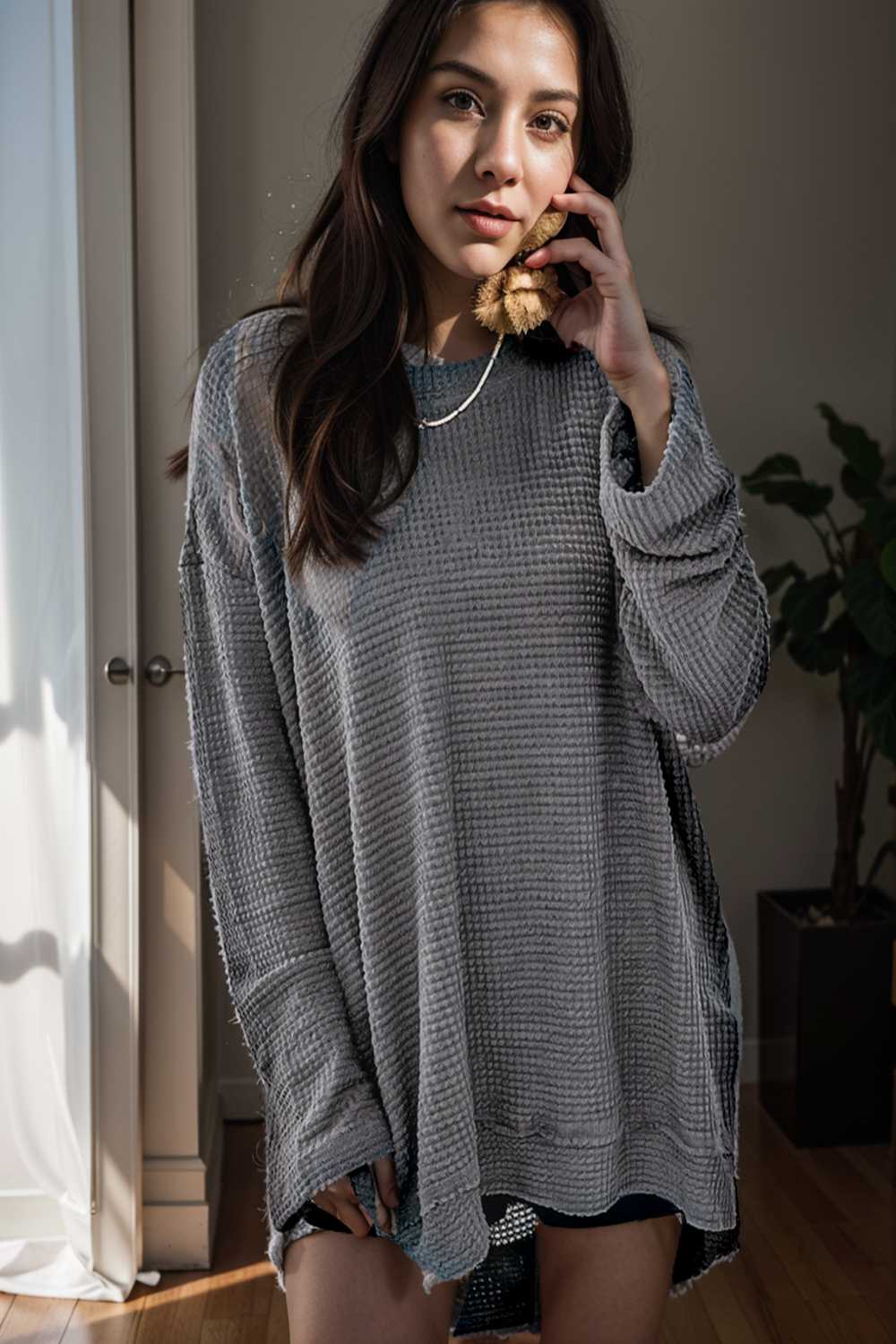 casual chunky knit mock neck long sleeve split pullover sweater 109444