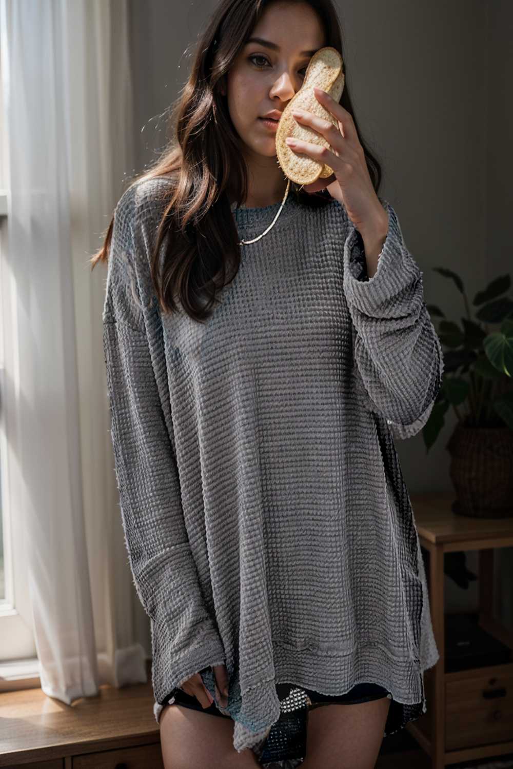 casual chunky knit mock neck long sleeve split pullover sweater 107089