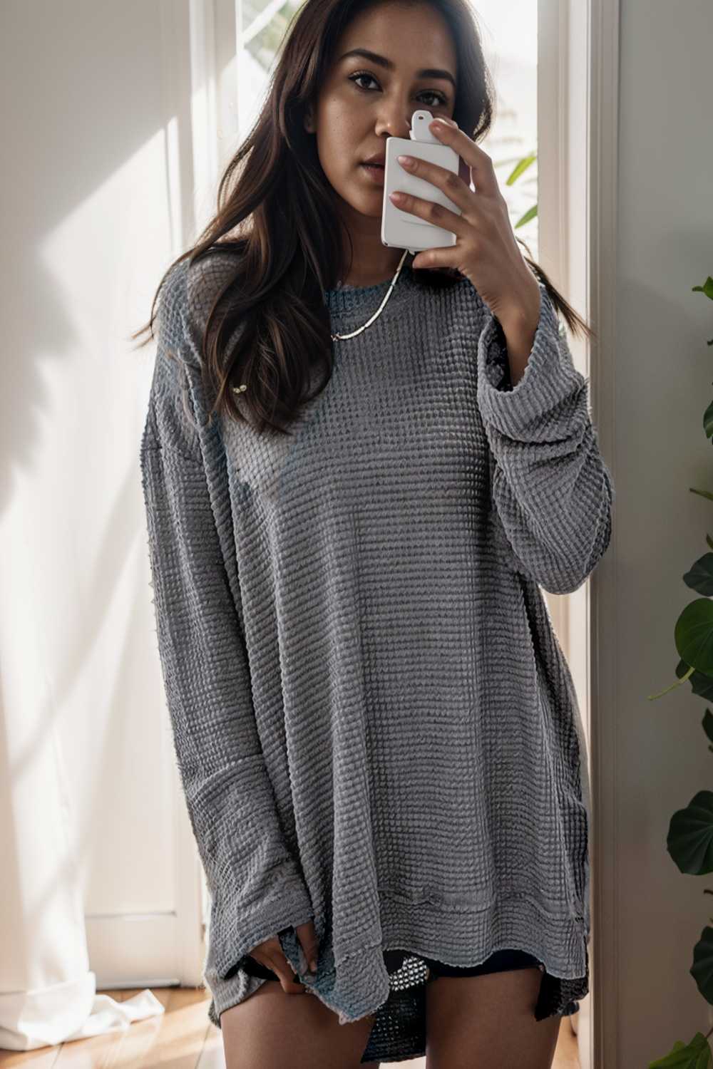 casual chunky knit mock neck long sleeve split pullover sweater 109443