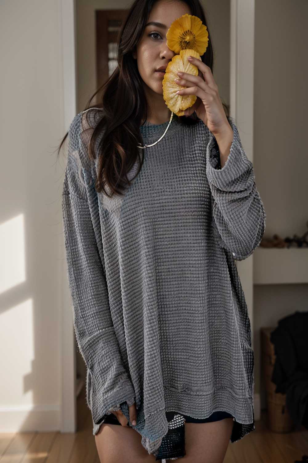 casual chunky knit mock neck long sleeve split pullover sweater 109440