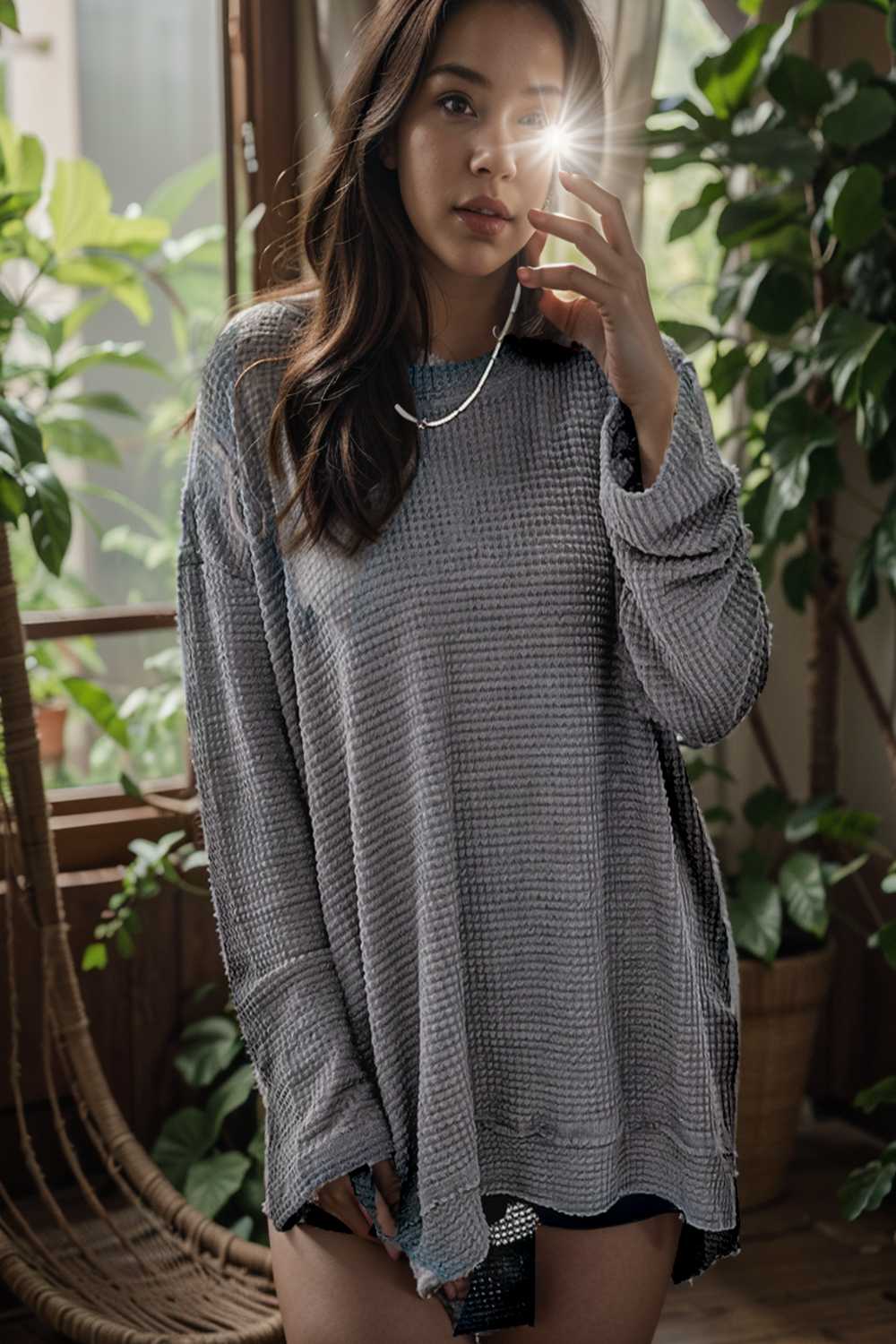 casual chunky knit mock neck long sleeve split pullover sweater 109438