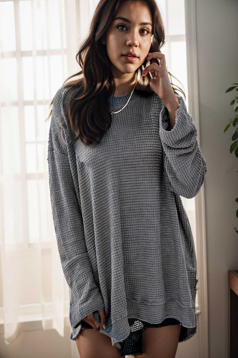 casual chunky knit mock neck long sleeve split pullover sweater 109437