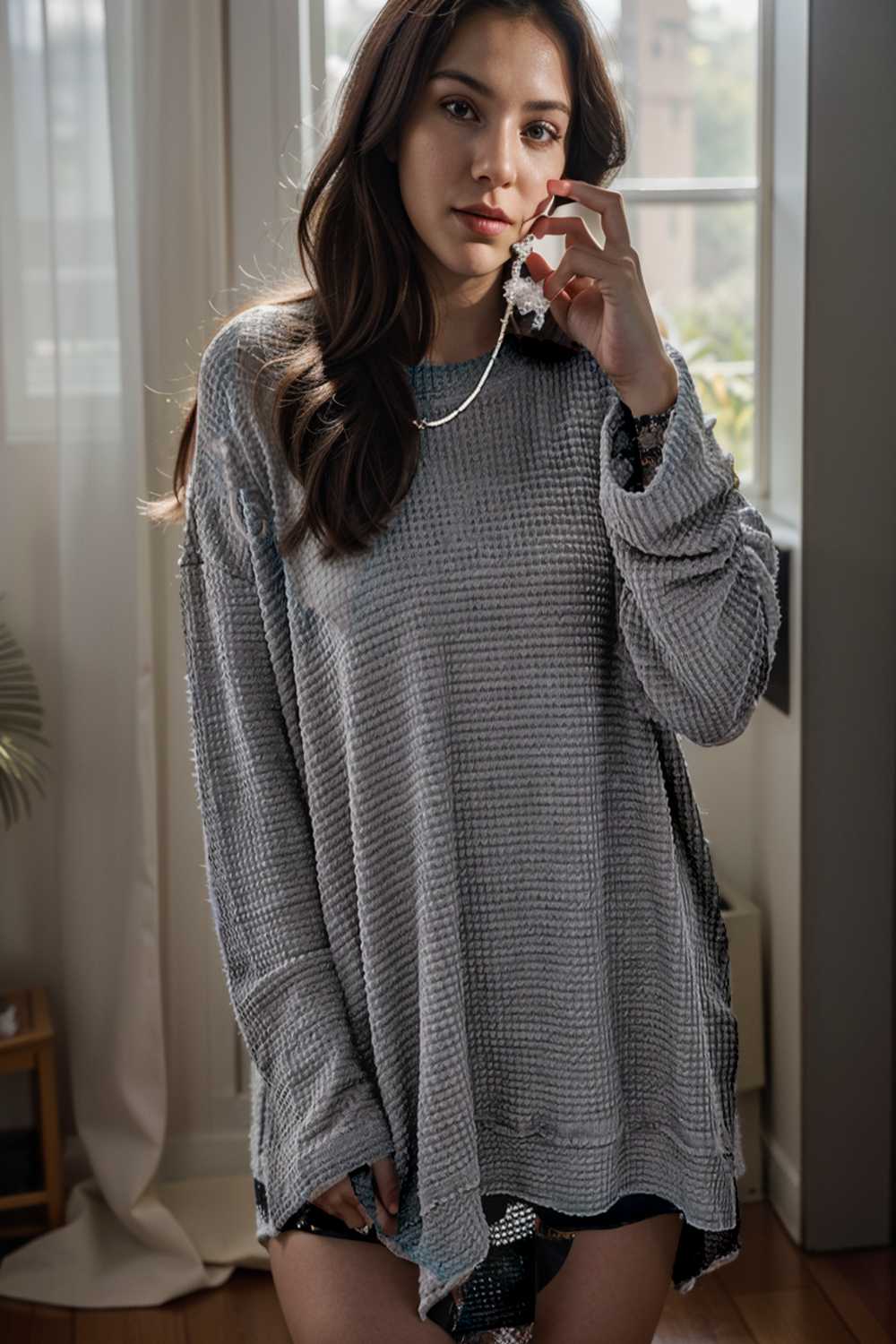 casual chunky knit mock neck long sleeve split pullover sweater 109436