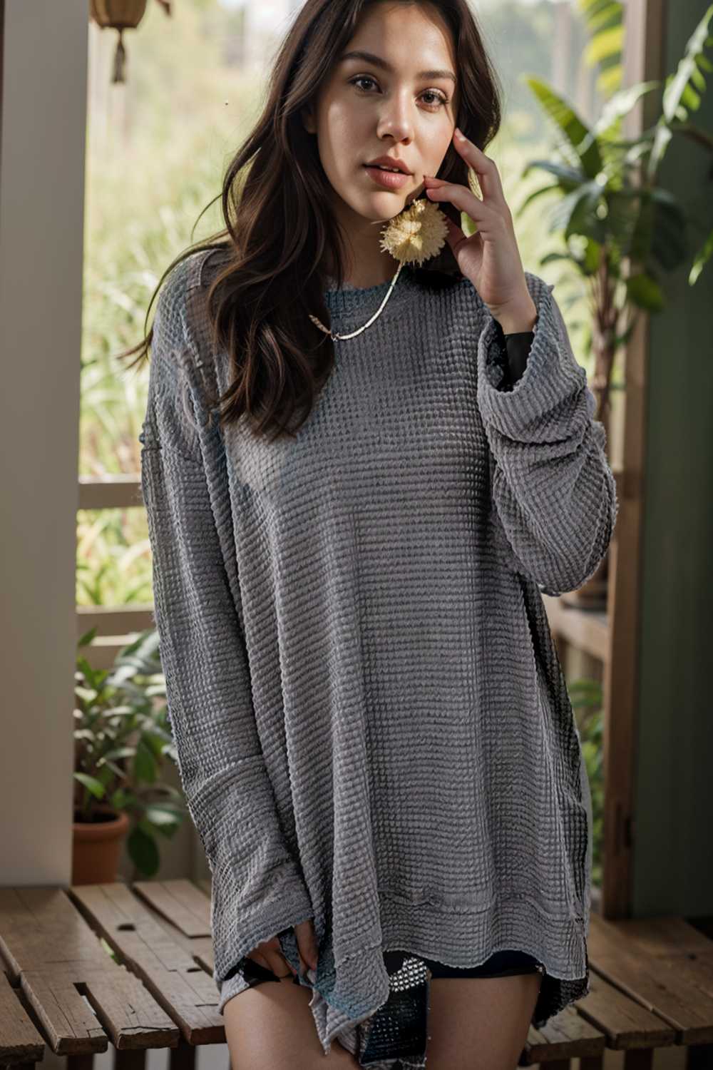 casual chunky knit mock neck long sleeve split pullover sweater 109435
