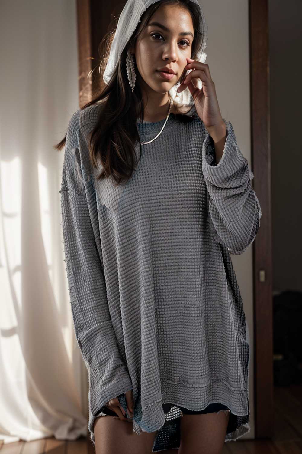 casual chunky knit mock neck long sleeve split pullover sweater 109434