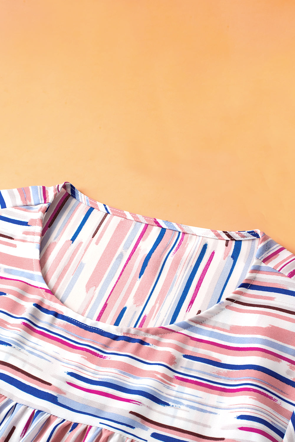 White Striped Ruffle Short Sleeve Plus Size Top