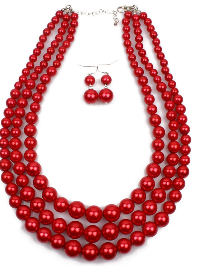Women's necklace Chic & Modern Party Pure Color Jewelry Sets / Imitation Pearl / White / Red / Purple / Fall - LuckyFash™