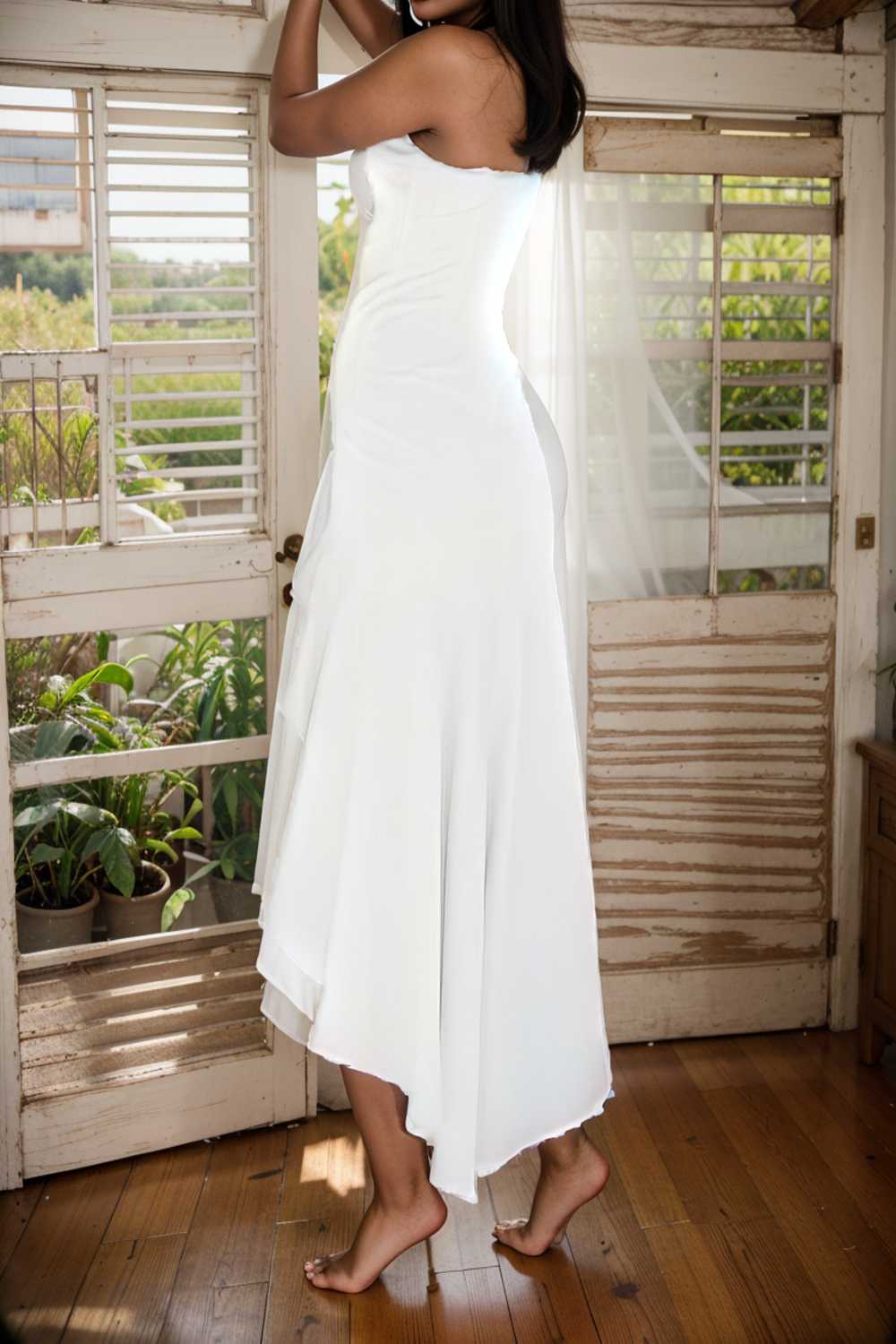 charming sling open back ruffled irregular dress 106124