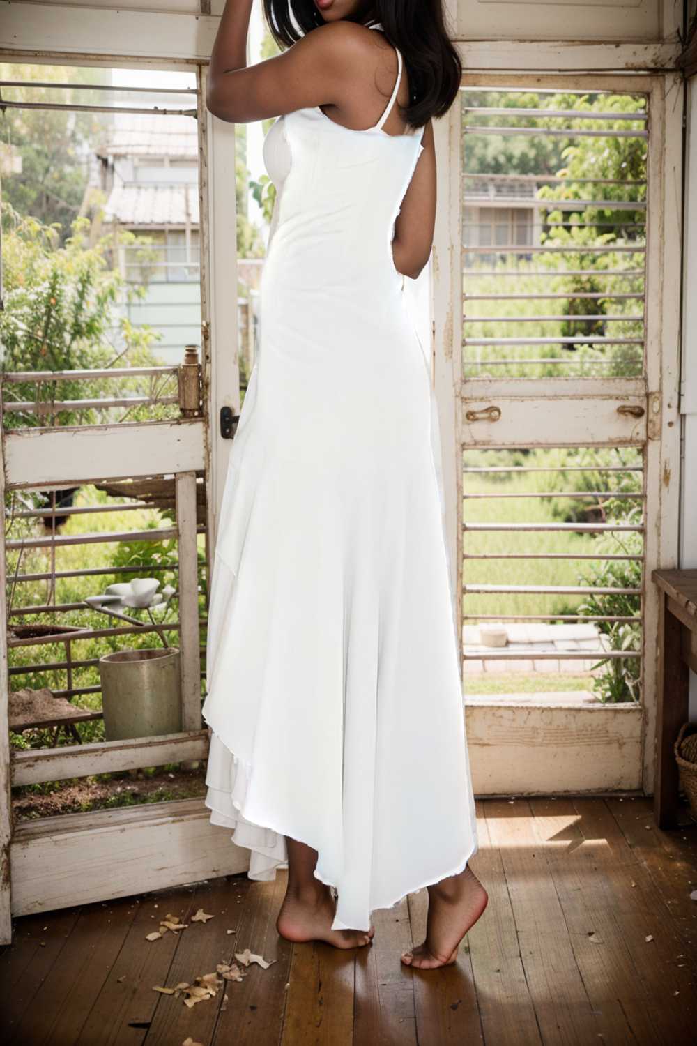 charming sling open back ruffled irregular dress 105103